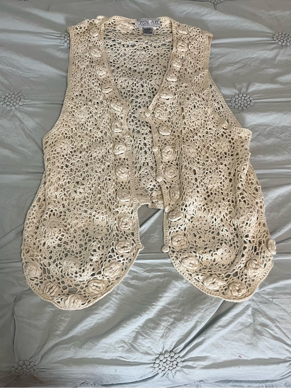 Cream Crochet Button-Front Vest - Picture 1 of 4